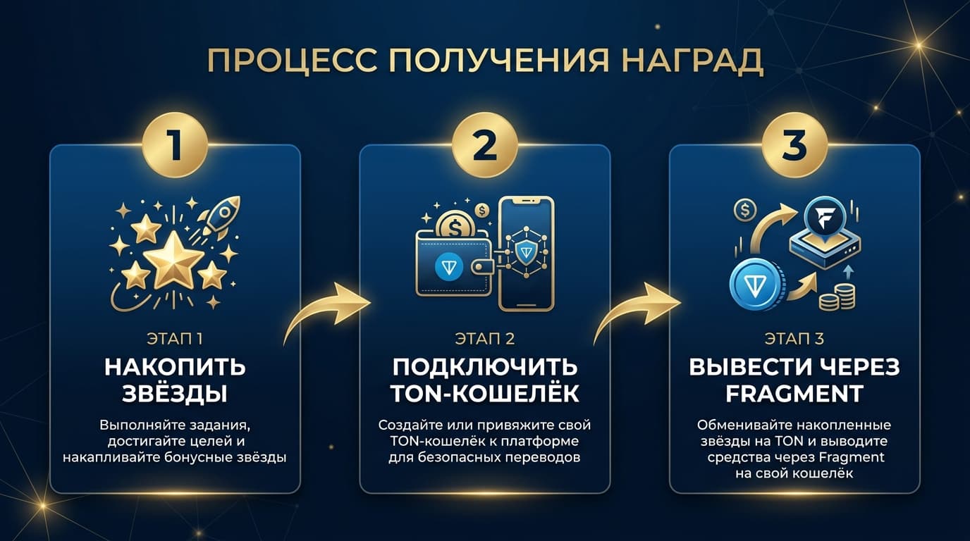 Как вывести звезды из телеграм — три шага: накопить, подключить кошелёк, вывести